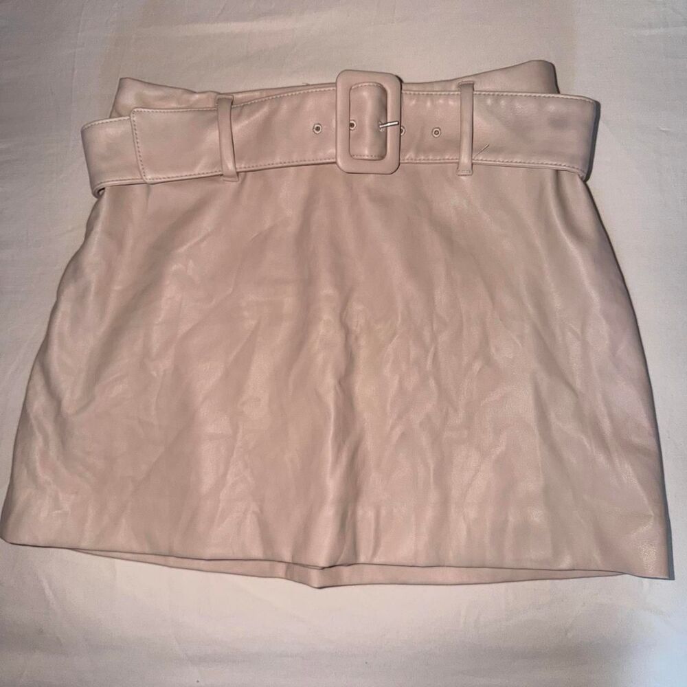 Express Vegan Leather Beige Mini Skirt